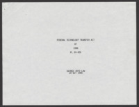 ["Talking points or report for a presentation. This summarizes and succinctly explains the major points of the Federal Technology Transfer Act of 1986."]