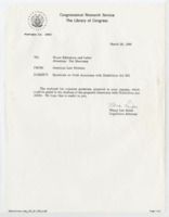 ["Memorandum to the House Education and Labor Committee from the American Law Division. Enclosed is a list of questions posed to the drafters of the Americans with Disabilities Act."]