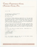 ["Letter to Senator Dole from Michael Donnelly, Executive Director of the Topeka Independent Living Resource Center, thanking Dole for his continued support of the Americans with Disabilities Act."]