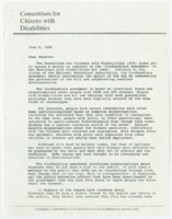 ["Dear Senator letter from the Consortium for Citizens with Disabilities urging the Senate to oppose a motion to instruct the Chapman \"foodhandlers amendment\" to the Americans with Disabilities Act."]