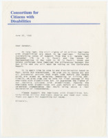 ["Dear Senator letter from the Consortium for Citizens with Disabilities in urging Congress to vote in favor of the final passage of the Americans with Disabilities Act. Includes a list of more than 160 organizations in support of the ADA's passage."]