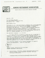 ["Letter to Senator Dole from the Executive Vice President of the Kansas Restaurant Association, George Puckett, in support of the Chapman \"Foodhandlers\" amendment to the Americans with Disabilities Act."]