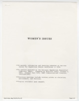 ["\"a monthly information and learning resource on various issues for Republican Senate candidates in 1984.\" Packet includes statistics and articles from publications including Christian Science Monitor, New York Times, National Review, Washington Post. The packet is geared toward supporting Reagan's re-election, as polls at the time indicated women made up the majority of the population but did not tend to favor Reagan."]