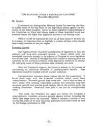 ["Part of a larger document, titled \"The Republican Congress: A Manifesto for Change in the House of Representatives\", that outlined the Republican Party's plans should they achieve a majority, this 1992 paper details the party's economic policies."]